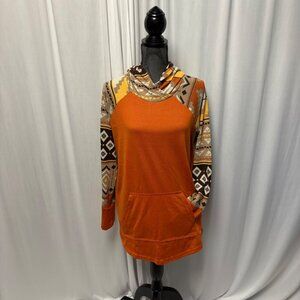 Lularoe Hooded Top Womens Size Medium Southwestern Print Orange Brown Yellow